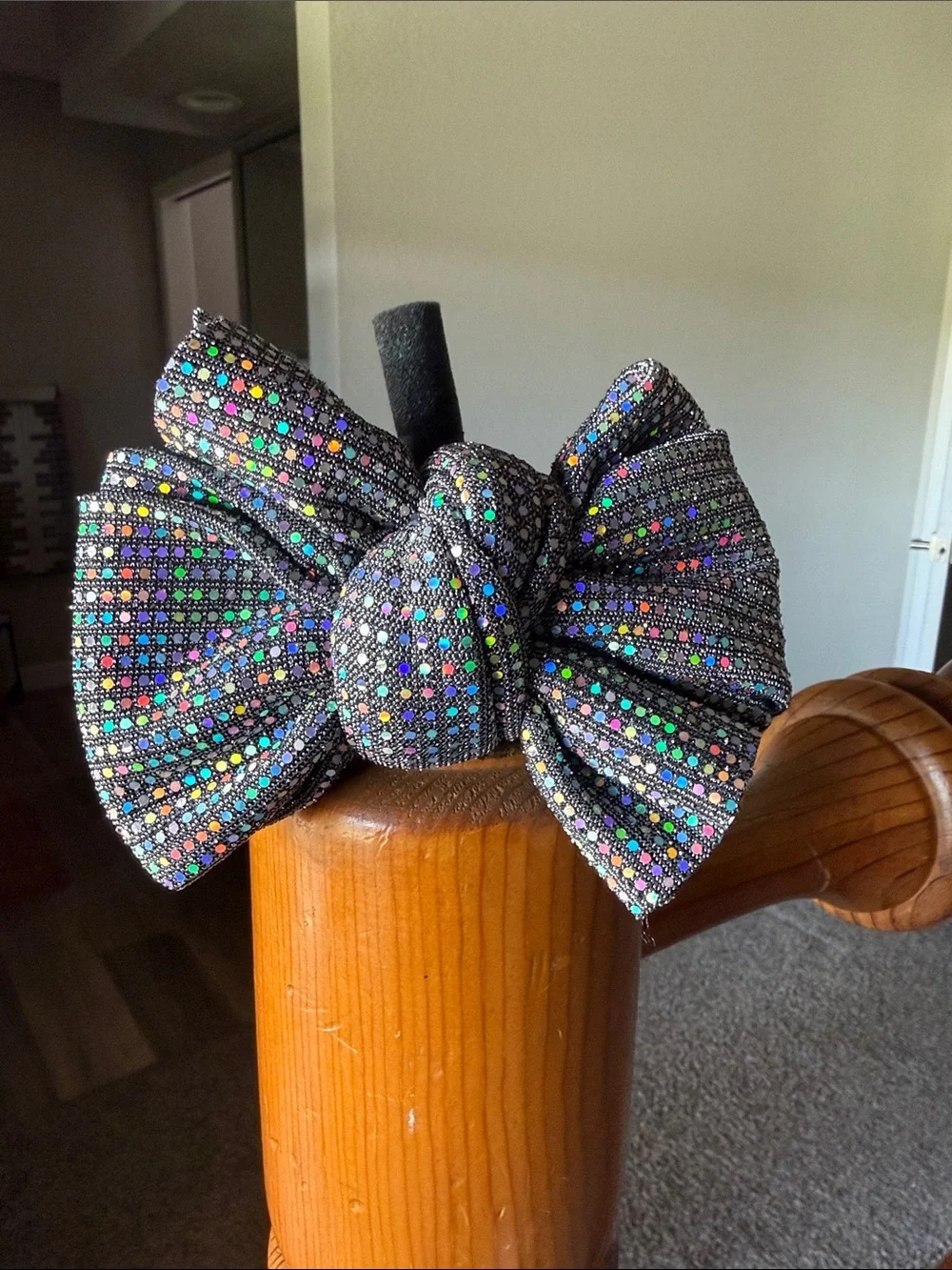 Kids Black Bow Headband with Rainbow Sparkle Dots
